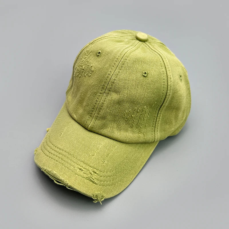 Threebooy  Korean Retro Broken Style Baseball Hat New Men Women Gradient Sunshade Distress Breathable Street Versatile Fashion Snapback Cap