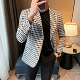 Threebooy Male Casual Plaid Blazers New Design Korean Version Slim-Fit Trend Business Coat High Quality Selling Fashion Suit Men 4XL