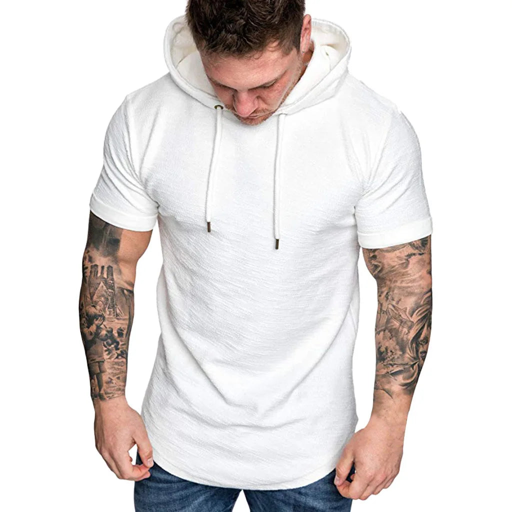 Threebooy New Mens Hoodies Sweatshirts Short Sleeve Men Hoodies Sweatshirt Casual Solid Color White Man Hoody for Male Hooded