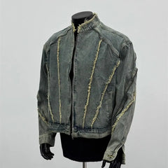 Threebooy  American retro denim jacket deconstructed breasted washing denim jacket men spring autumn old high street handsome couple coat