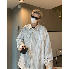 Threebooy Corduroy Printed Work Shirts Men's Single Breasted Casual Jacket Coats Men Korean Fashion Cityboy Long-sleeve Simple Shirt