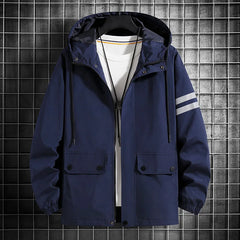 Threebooy Men's Jacket Spring Autumn Fashion Thin Hooded Jacket Street Retro Casual Coat with Pocket Sports Windbreaker