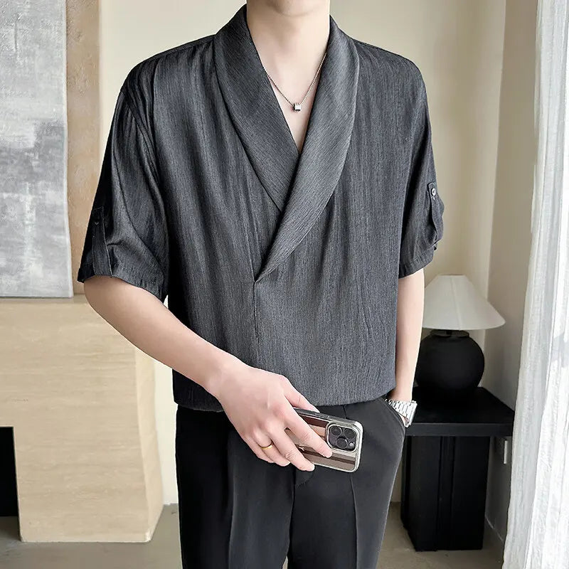 Threebooy  Korean Fashion Summer Design Men's Shirt Versatile Half Sleeved Casual Pullover Lazy Streetwear Social Shirts Men Clothing