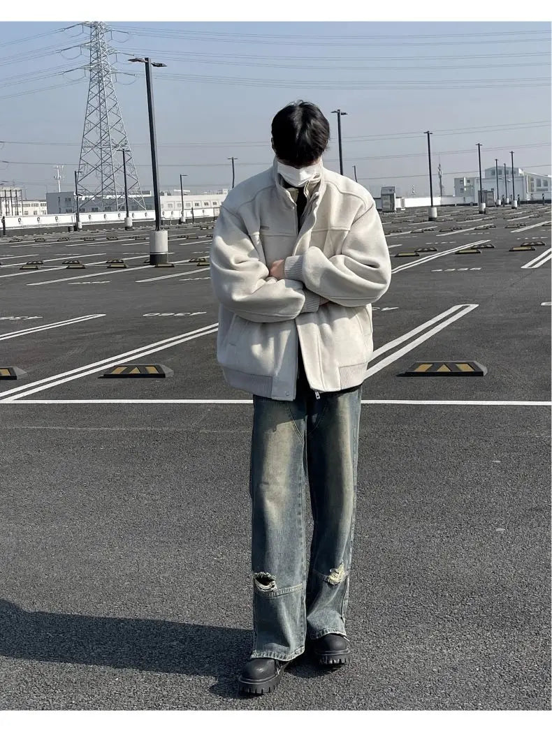 Threebooy Korean Spring and Autumn High Street Men and Women Trendy Personalized Fake Two Piece Jacket Couple Loose Retro Casual Handsome