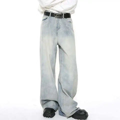 Threebooy  Washed Male Jeans Korean Fashion Worn Out Gradient Color Men's Denim Straight Pants Men Wide Leg Trousers Spring New