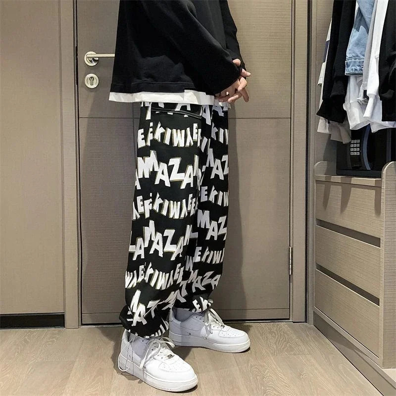 Threebooy Straight Thin Wide Baggy Men's Casual Pants Hippie Loose Summer Hip Hop Male Trousers Spandex Sale High Quality Harajuku Fashion