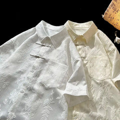Threebooy Summer Short-sleeved Shirt Men's New Chinese Men's National Trend Shirt Loose Large Size Metal Button Couple's Top Aesthetic