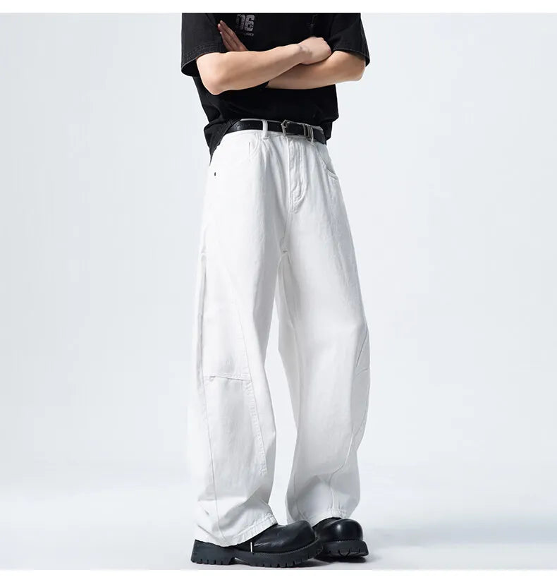 Threebooy Mens Loose Fit Patchwork Wide Leg Washed Jeans Vintage Denim Pants Casual Streetwear Comfort Trendy Baggy Trousers Hip Hop