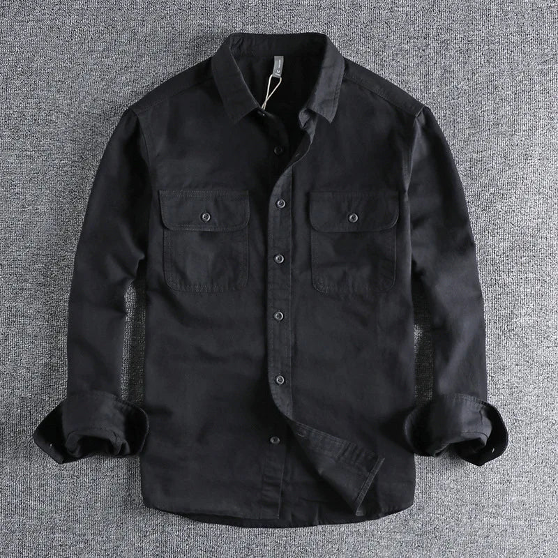 Threebooy  Vintage Retro Men Cargo Shirt Jacket Canvas Cotton Khaki Military Uniform Light Casual Work Safari Style Shirts Mens Tops Shirt