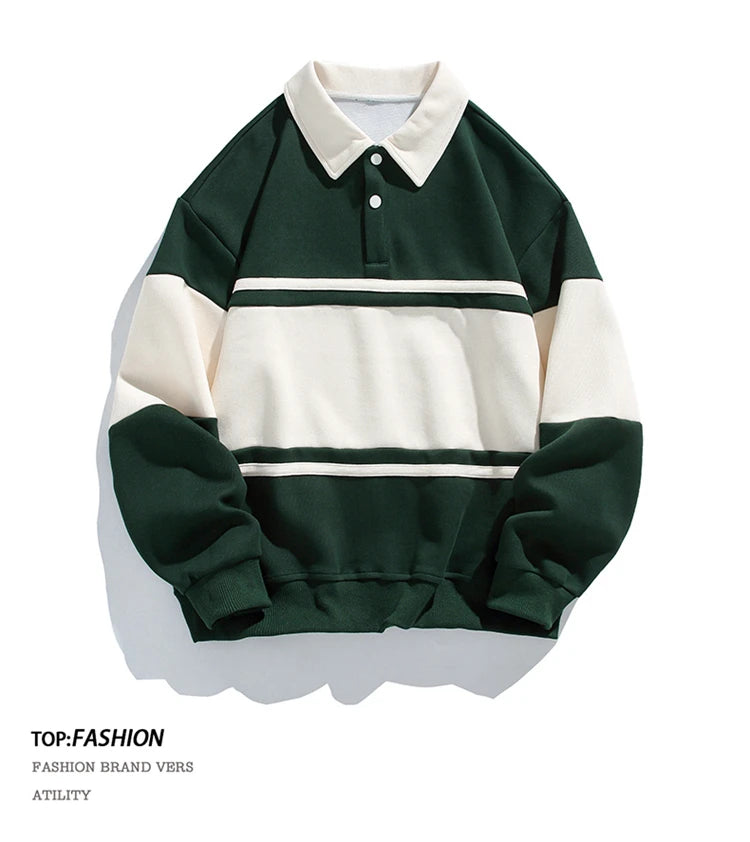 Threebooy 2025 Men Sweatshirts Stand Collar Oversize Splice Pullover Harajuku Unisex Streetwear Autumn Casual Hoodies