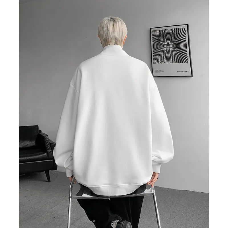 Threebooy  Men hoodie  Stand Collar Half Zip Sweatshirt Star Shoulder Design New Fashion Casual Streetwear Comfort Athletic Pullover