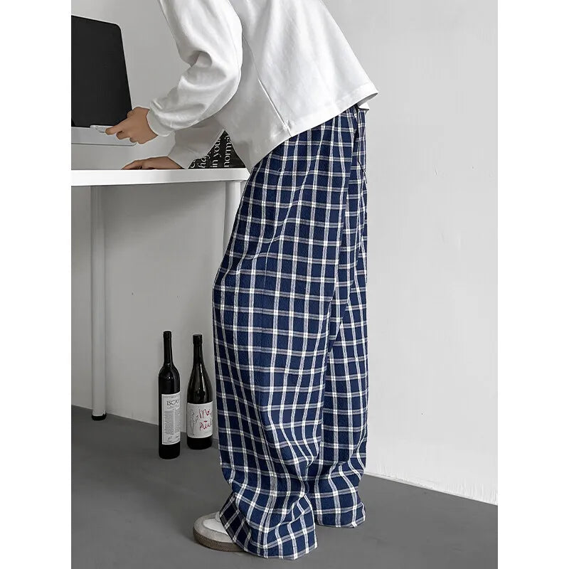 Threebooy  Summer Casual Pants Men Oversized Retro Plaid Pants Men Streetwear Hip-hop Loose Wide Leg Pants Mens Trousers Large Size 5XL