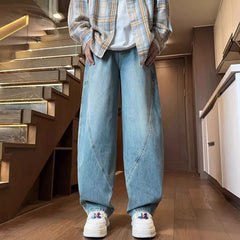 Threebooy Japanese Korean Casual Retro Curved Knife Jeans Men'S Loose Straight Leg Pants Large Pockets Wide Leg Pants High Street Jeans