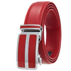 Threebooy  Red Belt Men Luxury Brand Men's Automatic Buckle Ratchet Belt