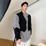 Threebooy Spring and Autumn New Men's Patchwork Fashion Casual Long-Sleeve Striped Blouse Tops Loose High Quality Design Shirts T60