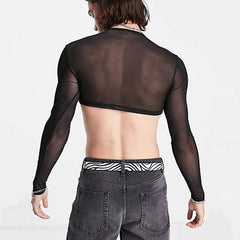 Threebooy 2024 New Men Bodysuits Mesh Patchwork Underwear Skinny Sexy See Through O-onck Long Sleeve Pajamas Fashion Men Bodysuit