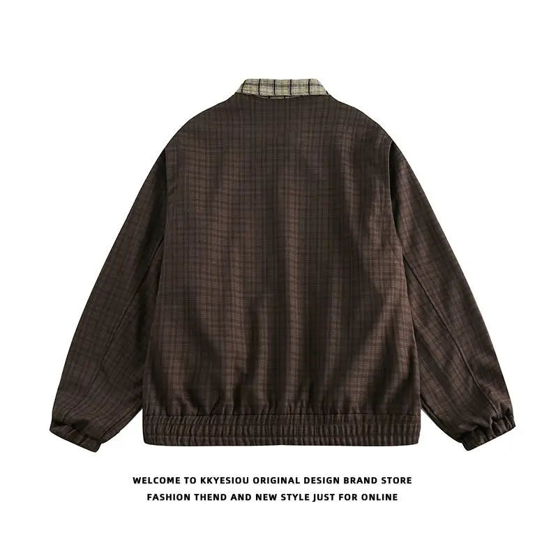 Threebooy Japanese Spring Autumn Retro Plaid Jacket Korean Men's Women's College Loose Coat Casual Versatile Couple's Preppy Jacket Chic