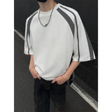 Threebooy Summer Cotton Short Sleeved T-shirt Men Oversized Casual Striped T Shirt Men Streetwear Korean Loose Round Neck T Shirt Mens Top