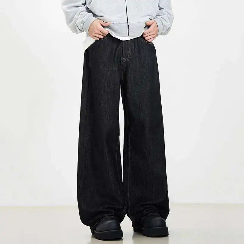 Threebooy  Simple Men's Denim Pants Vintage Washing Wide Leg Loose Jeans Casual Straight American Style Male Trousers New 2025