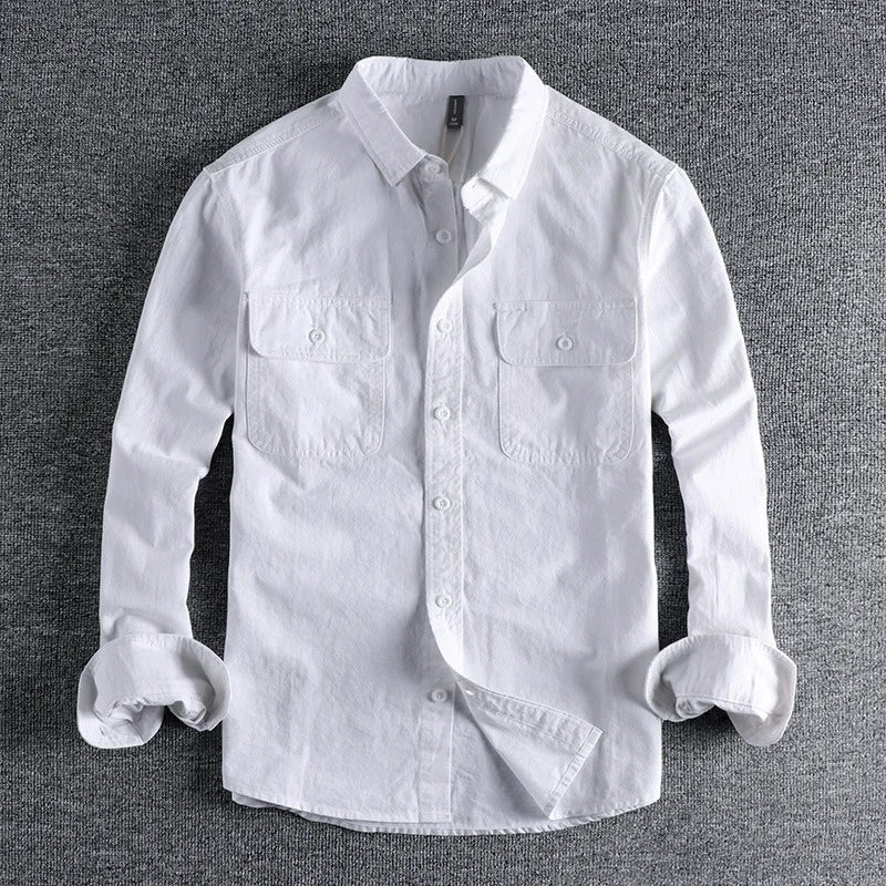 Threebooy  Vintage Retro Men Cargo Shirt Jacket Canvas Cotton Khaki Military Uniform Light Casual Work Safari Style Shirts Mens Tops Shirt