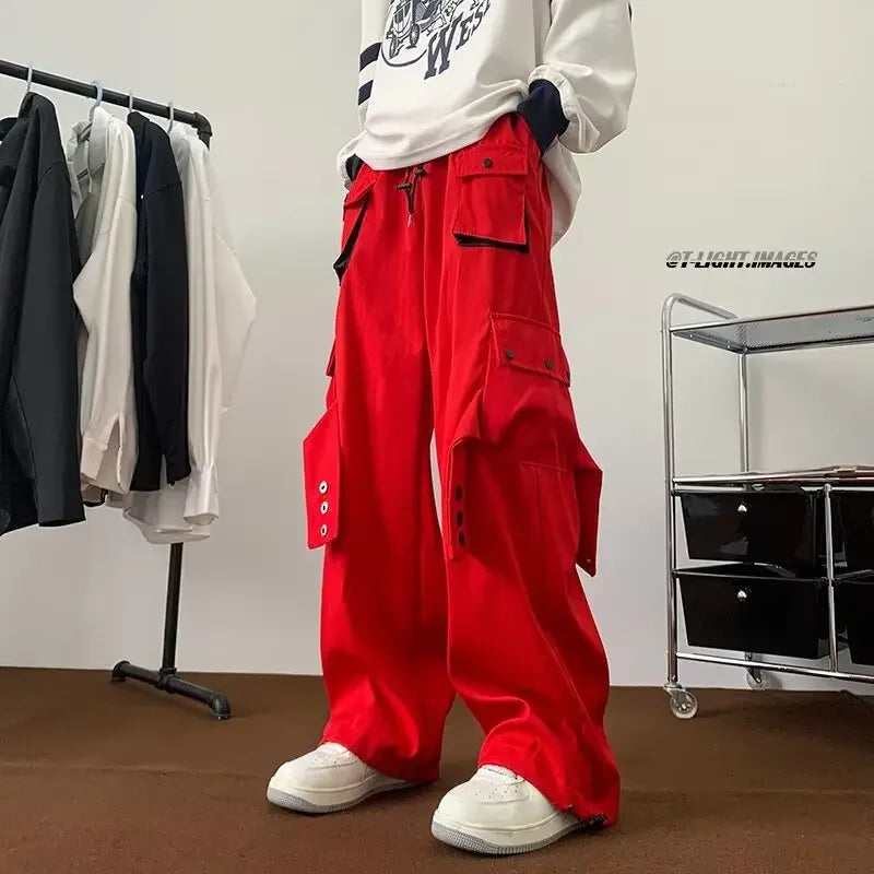 Threebooy  Fashionable Trendy Artistic Solid Color Straight-leg Casual Pants Loose Hip Hop Style For Men Spring Autumn Youth Trend
