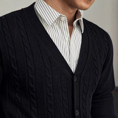 Threebooy New Men Luxury Knitted Cardigan Jacket Fashion V Neck Button Sweater Long Sleeve Streetwear Leisure Premium Coat Autumn Knitwear