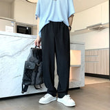 Threebooy Summer Pleated Pants Men Fashion Oversized Ice Silk Pants Men Japanese Streetwear Loose Straight Pants Mens Casual Trousers