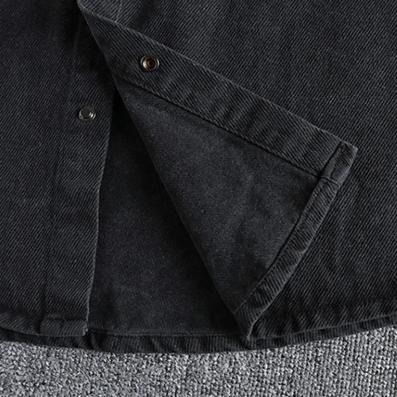 Threebooy  Heavy Cotton Men's Twill Woven Vintage Cargo Long Sleeve Shirt Jacket Autumn Winter Work Style Casual Versatile Youth Shirt Coat