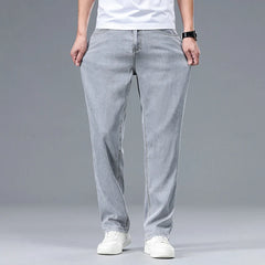 Threebooy  Summer New Men's Thin Baggy Jeans Office Business Casual Straight Denim Trousers High Waisted Versatile Casual Pants