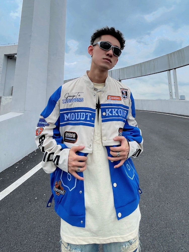 Threebooy American Retro Racing Jacket Handsome Detachable Function Racing Suit Jacket Men Loose Niche Button Up Baseball Uniform