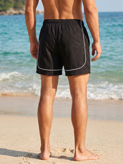 Threebooy  Men's Trendy Line Beach Shorts with Mesh Lining Summer Casual Board Shorts Quick Dry Swim Trunks with Side Pockets Bathing Suit