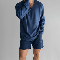 Threebooy  American Style Men Long Sleeve Knitted T Shirt Spring Autumn Casual Loose Lightweight Breathable Relaxed Tee