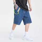 Threebooy vintage retro washed denim shorts men's tide brand ins street loose hip-hop tooling five points medium pants large size shorts