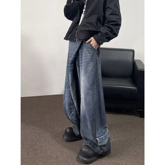 Threebooy Hip hop high street men and women trendy hip-hop straight leg washed jeans for couples loose retro casual wide leg pants Y2K