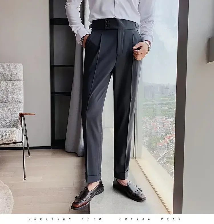 Threebooy Nadir Coffee Color Men's Trousers Classic Trendy Paris Button Single Pleat Slims Smooths Your Silhouette Business Casual Pants