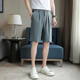 Threebooy Summer Men's Shorts Straight Fit Knee-Length Short Suit Pant Solid Black White Clothing Student Thin Colors Casual Shorts 36