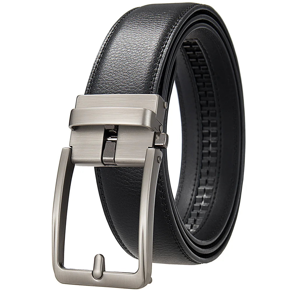 Threebooy  3.5cm Width Click Belts for Men Brand Designer Automatic Buckle Genuine Men's Jeans High Quality Waist Strap 90-130cm