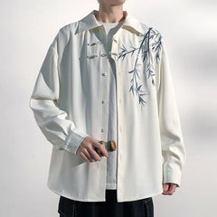 Threebooy Men Loose Fit Embroidered Floral Casual Shirt Streetwear Oversized Comfortable Spring Summer Fashion Trendy Stylish Top Apparel