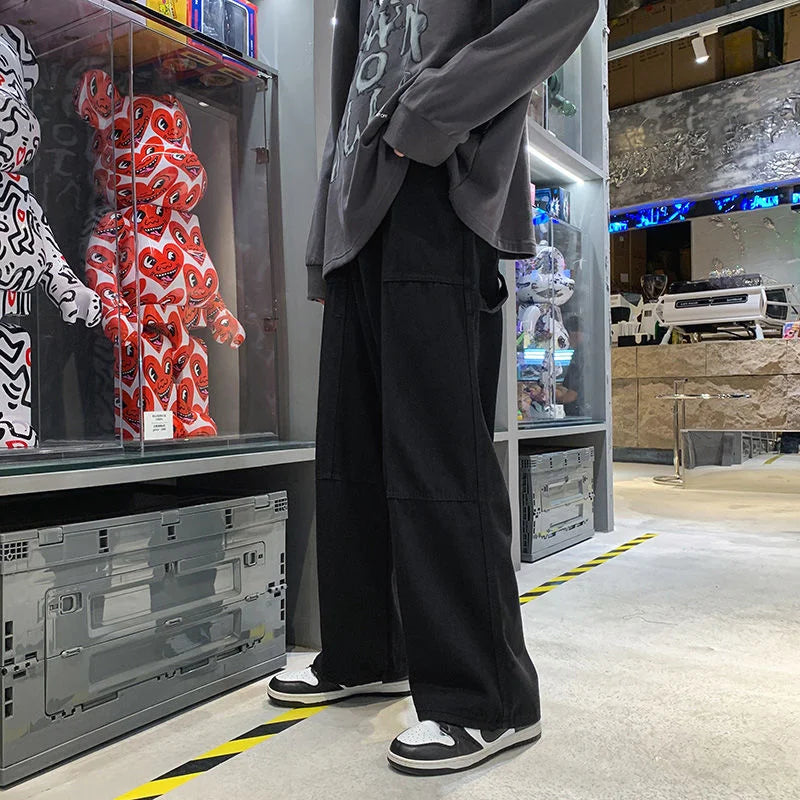 Threebooy Men's Loose Cargo Vintage Casual Pants Fashion Trend Cotton Trousers Pink/black Color Popular Straight Pants Size M-2XL
