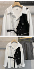 Threebooy Summer Shirt Vest Suit Design Splicing High Street Long Sleeve Loose-fit Niche Men's Jacket For Hairdressers
