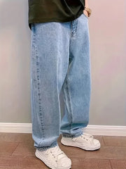 Threebooy  Plus Size 3XL Spring Autumn Baggy Jeans Men Fashion Oversize Casual Straight Loose Denim Trousers Y2k Streetwear Wide Leg Pants