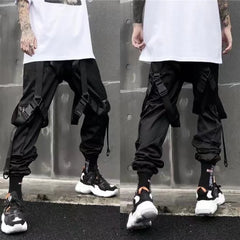 Threebooy Men's Cargo Pants Hip Hop Streetwear Joggers Trousers Hit Color Pocket Sweatpants Summer Harajuku Casual Ribbons Techwear Pants