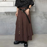 Threebooy Mens Chinese Style Retro Irregular Layered Culottes Essential Genderless Fashion Trend Double Layer Loose Wide Leg Pants Unisex