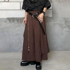 Threebooy Mens Chinese Style Retro Irregular Layered Culottes Essential Genderless Fashion Trend Double Layer Loose Wide Leg Pants Unisex