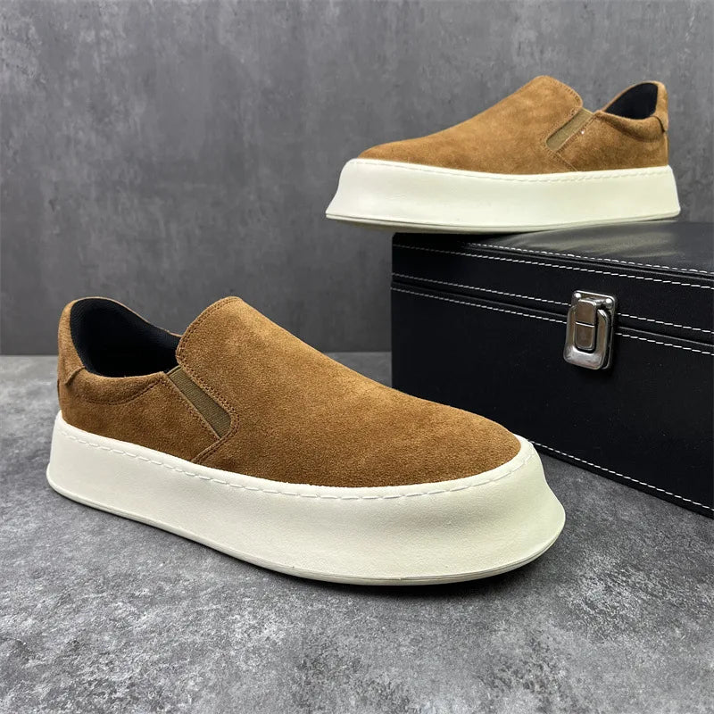Threebooy  Men's Casual Shoes Spring Autumn Winter Low Top Slip-On Fashion Leather Thick Bottom Heightening Soft Insole Lightweight