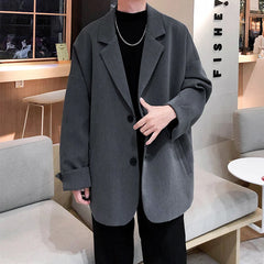 Threebooy  British-style Blazers Men Leisure Trendy Loose Suit Jackets Male Retro Daily Ins Streetwear All-match Simple Korean Suit-tops