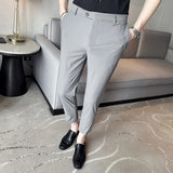 Threebooy Men's Summer High Quality Ice Silk Suit Trousers/Male Slim Fit Casual Thin Elastic Force Suit Pants Fashion Men Clothing 29-36