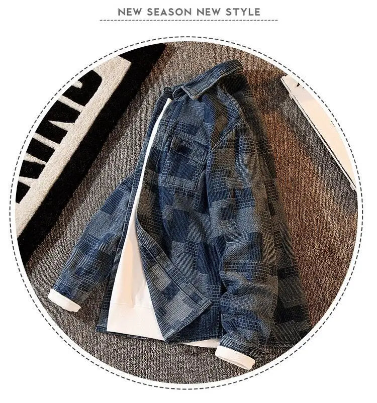 Threebooy Plaid Shirt Men's High-end Fashion Top Hong Kong Style Long-sleeved Loose Handsome Trendy Retro Shirt Casual Jacket Aesthetic