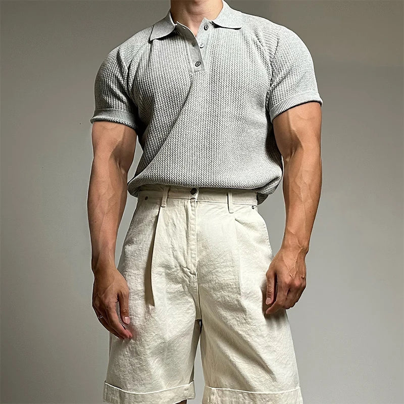 Threebooy  New Trend Men Polo Shirt Leisure Vintage High Quality Knit T-shirt American Style Chic Breathable Button Short Sleeve Knitwear