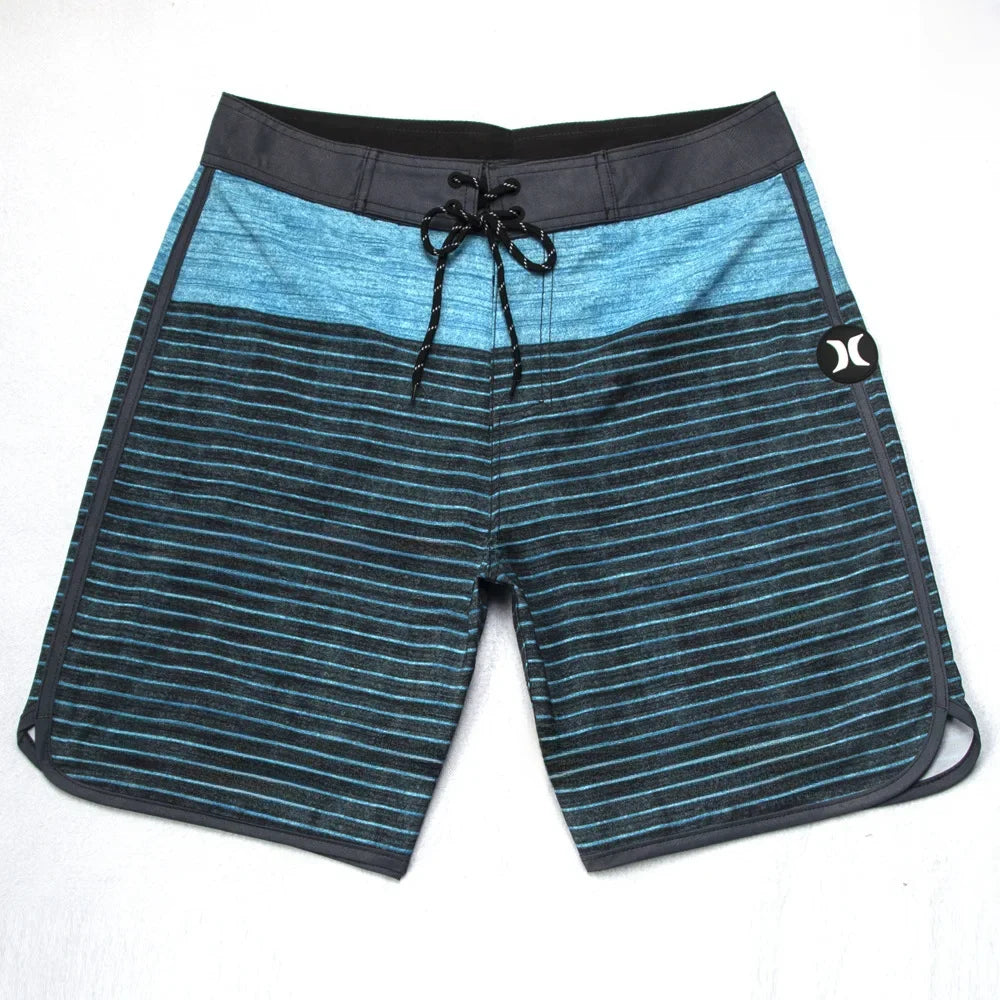 Threebooy  Water-resistant Elastic Surf Shorts Casual Striped Beach Shorts Men's Fitness Competition